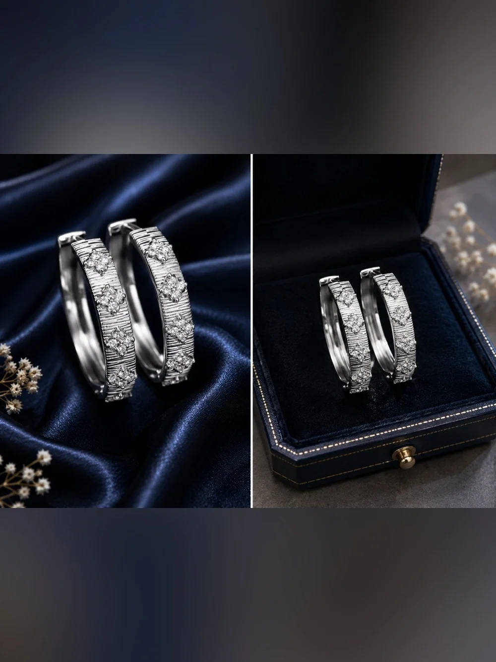 Elegant Silver tone Crystal Hoop Earrings - Silver tone finish